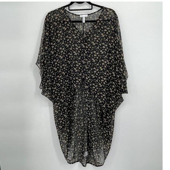 LEITH Kimono Oversized Chiffon Floral Batwing Sheer Coverup Women's Sz XS / S - Picture 1 of 6